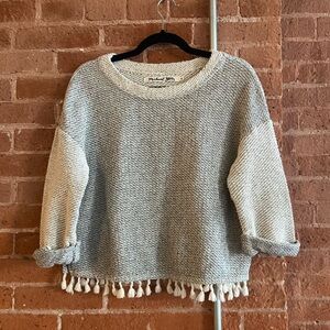 EUC Michael Stars Quarter Sleeve Crop Sweater with Tassles, black & cream, M